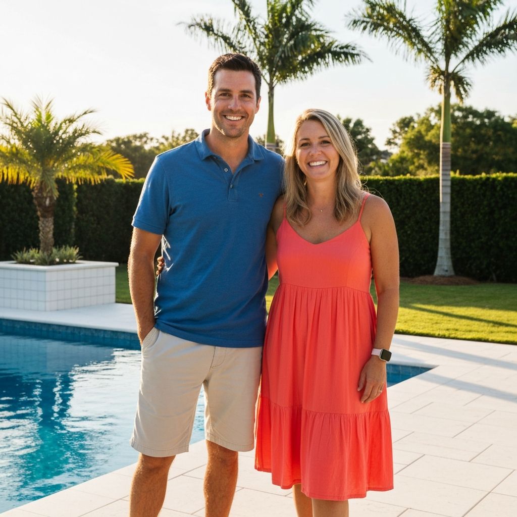 Happy family enjoying their new pool