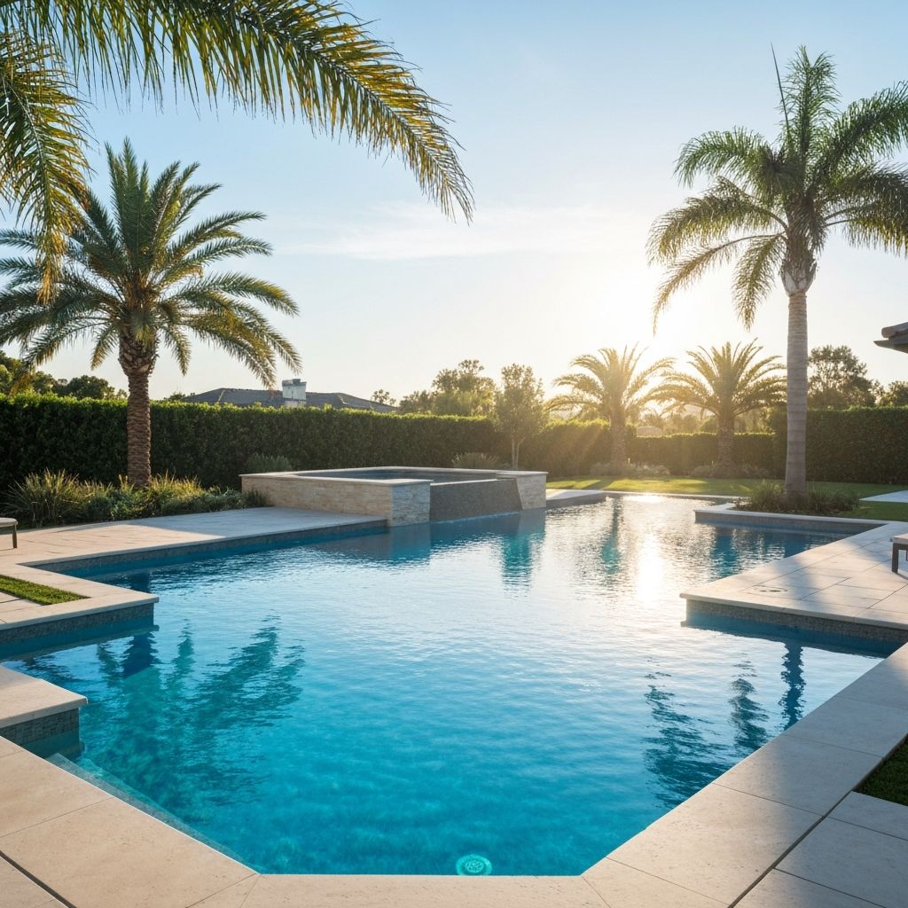 Luxury inground swimming pool in a beautifully landscaped backyard